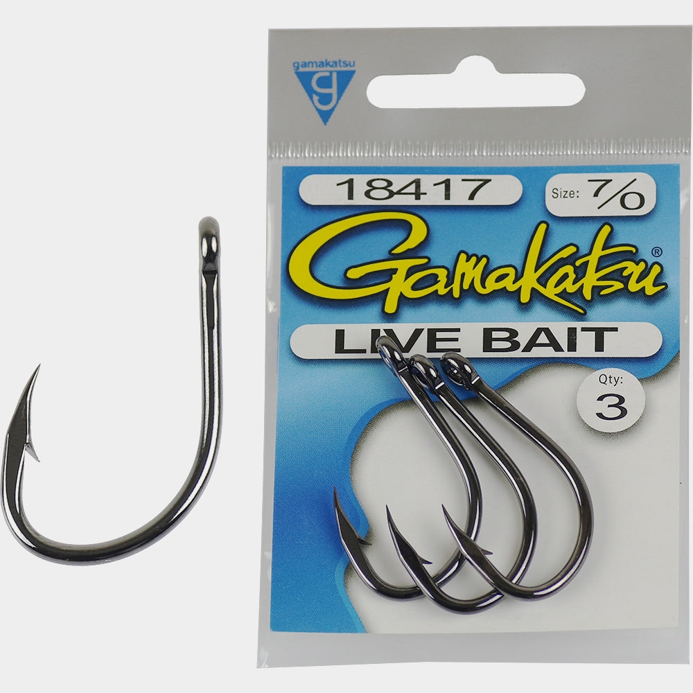 Gamakatsu Live Bait Hook - High Carbon Steel Saltwater Fishing Hook With Barb, Black Finish