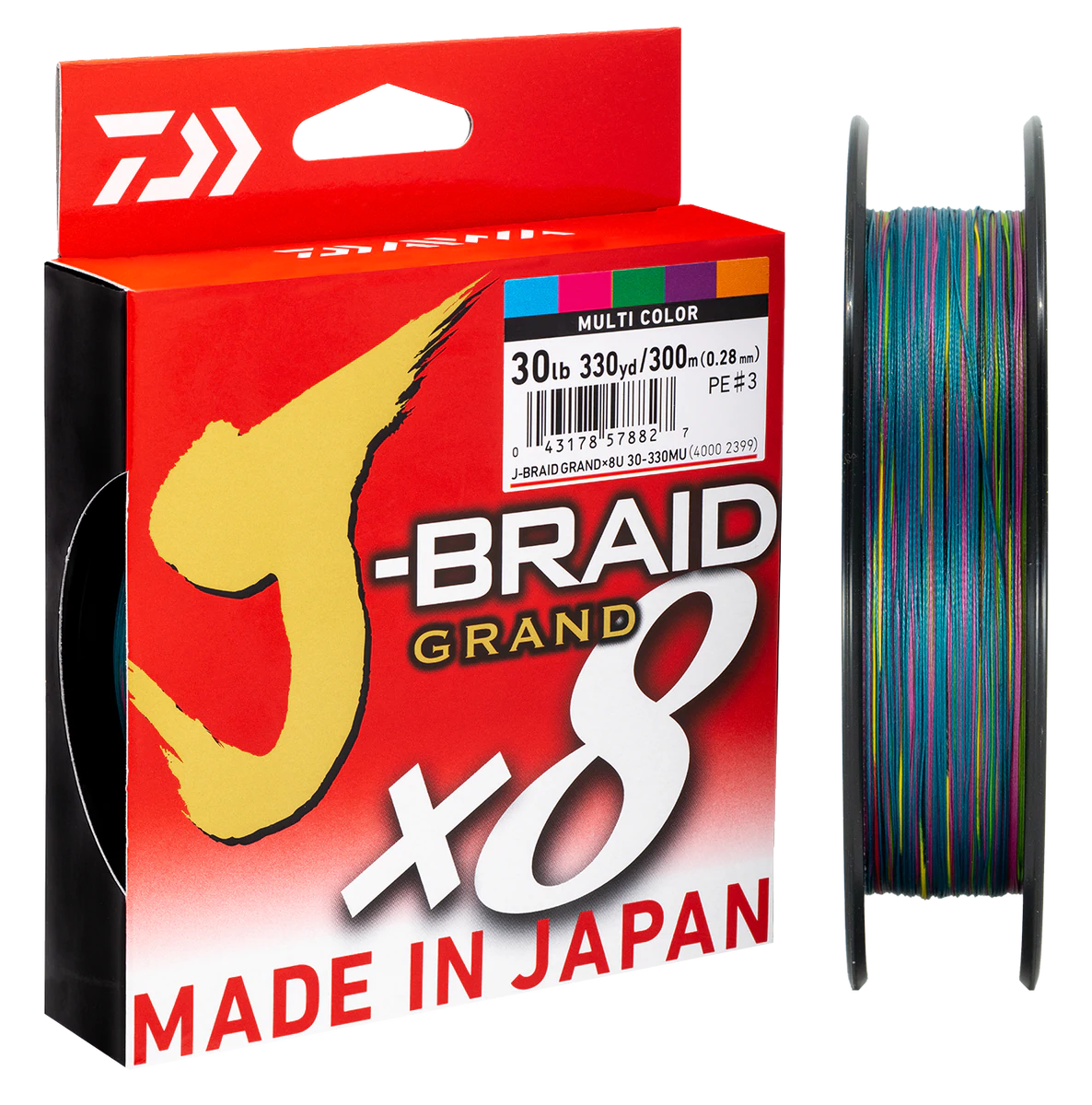 Produktbild von Daiwa J-Braid Grand X8E Geflochtene Angelschnur – 300m, Mehrfarbig, Extrem Abriebfest