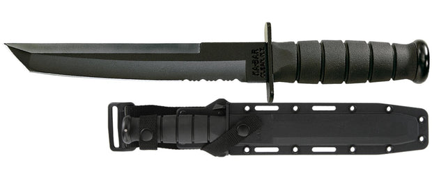 Ka-Bar KB1245 Tanto Black Knife with Black Hard Sheath Serrated Edge