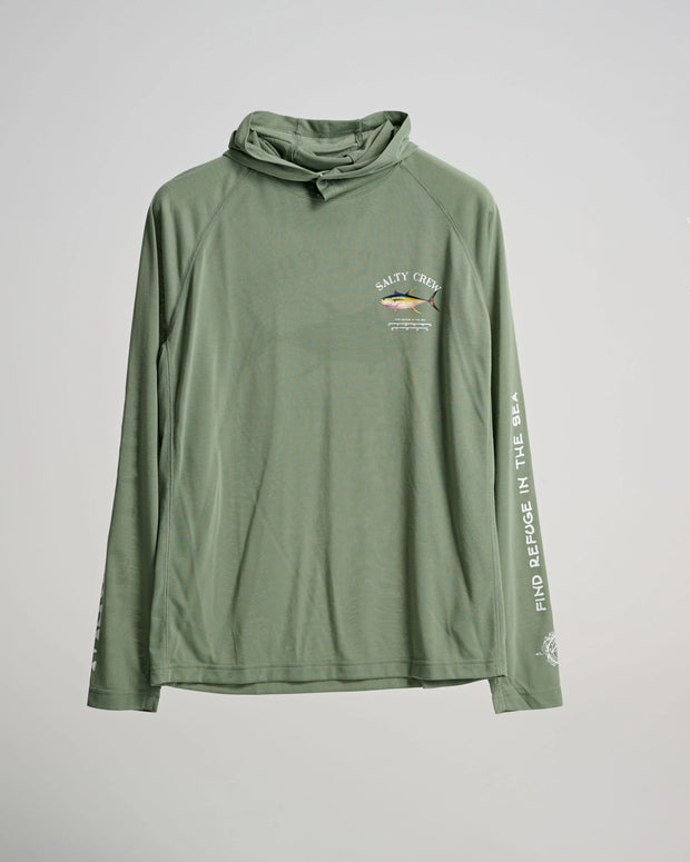 Salty Crew Ahi Mount Hooded Sunshirt Sage Green