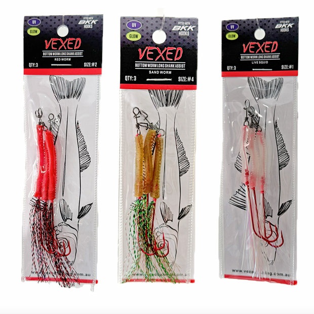 Vexed Bottom Worm Long Shank Assist 3-pack