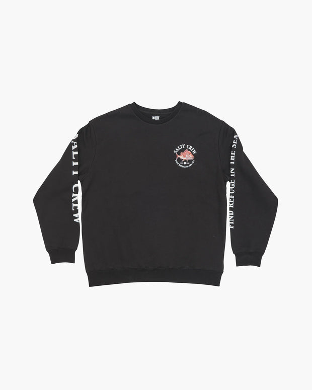 Salty Crew Snap Attack Crew Fleece Jumper Black