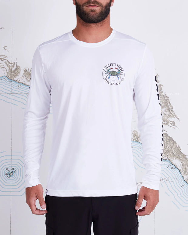 Salty Crew Blue Crabber LS Sunshirt White - TackleWest 